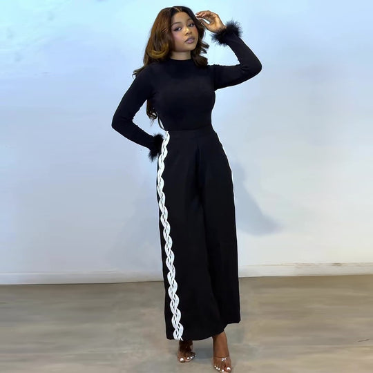 Damen Elegantes Set mit figurbetonendem Oberteil und weitem Hosenstil R&B