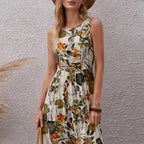 Damen Maxikleid mit floralen Mustern und Taillengürtel R&B