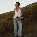 Damen Weite Hochtaillierte Jeans