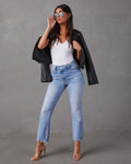 Damen modische Hochwasser Jeans im lässigen Vintage-Stil mit fransigem Saum R&B