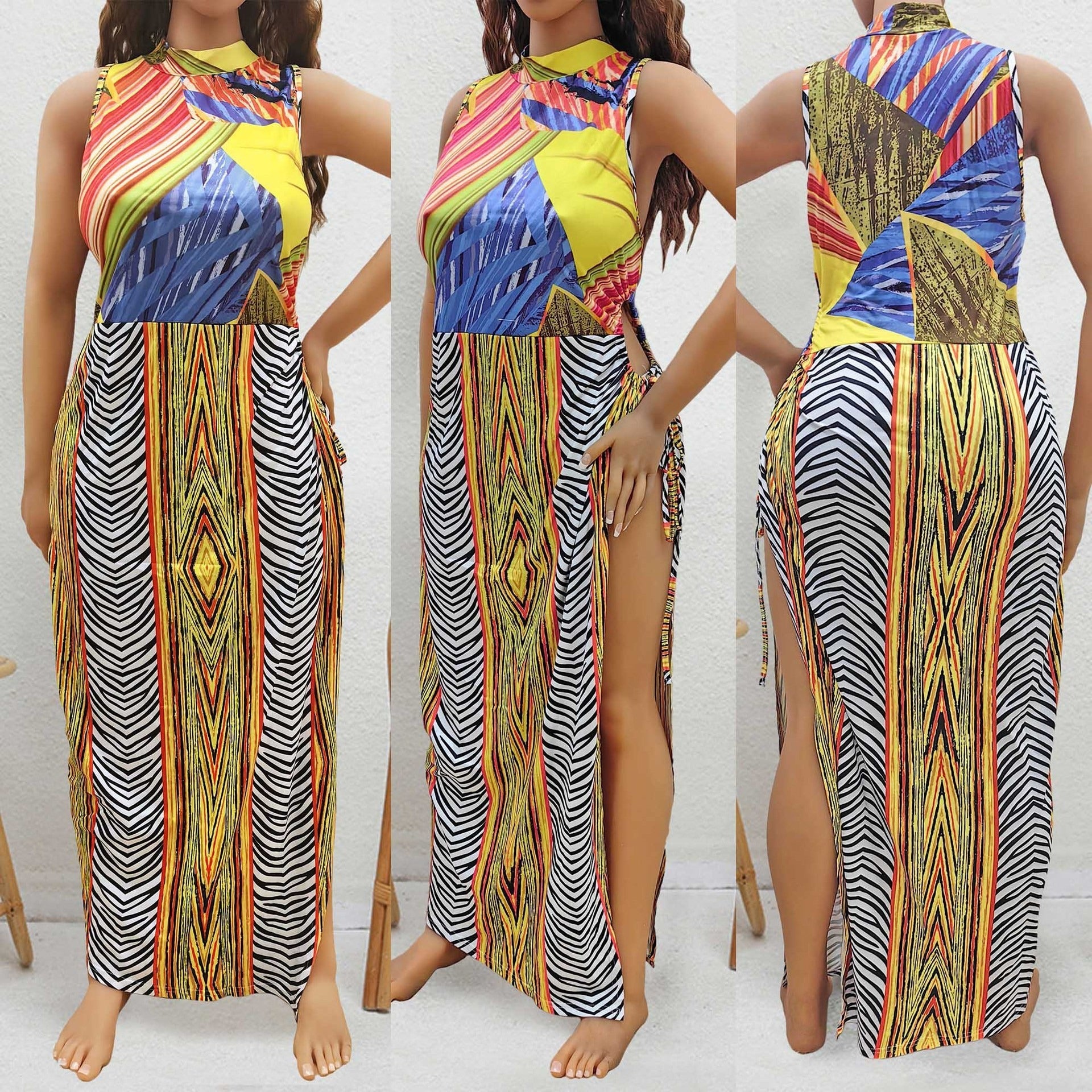 Damen Maxi-Kleid mit fröhlichem Muster R&B