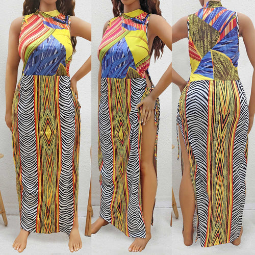 Damen Maxi-Kleid mit fröhlichem Muster R&B