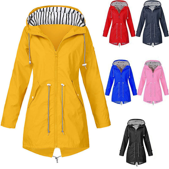 Damen wasserabweisende Freizeitjacke mit verstellbarem Kapuzenkragen und funktionalen Taschen R&B