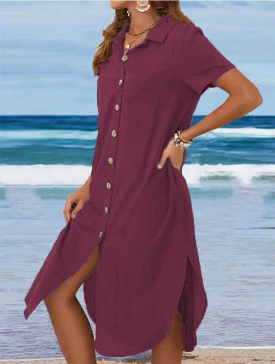 Damen Hemdblusenkleid mit Knopfdetail und schwingendem Saum R&B
