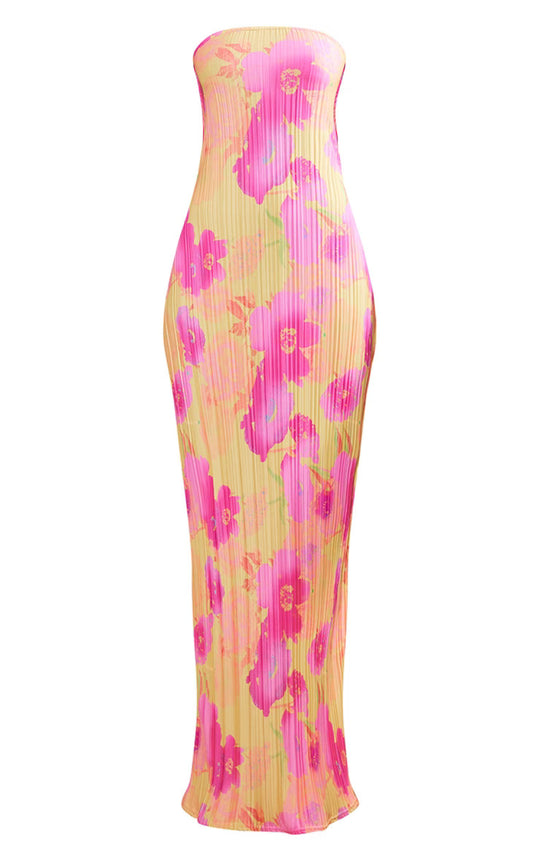 Damen figurbetontes Strapless-Kleid mit floralen Elementen R&B