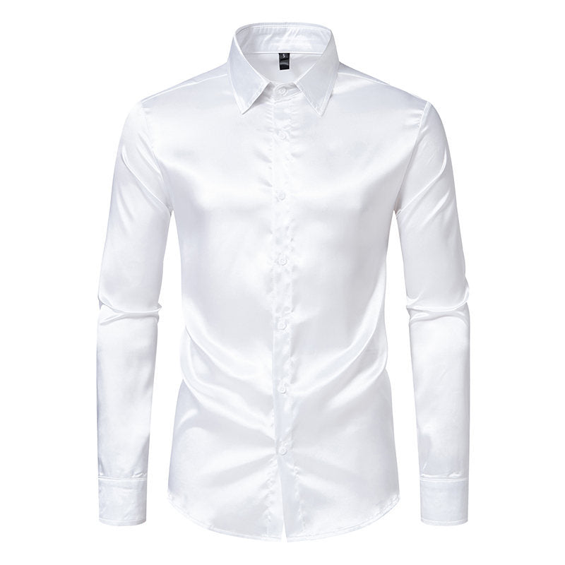 Herren Elegantes Satin-Hemd mit glänzender Oberfläche und modernem Schnitt R&B