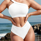 Damen Sport-Bikini mit asymmetrischem Oberteil und hohem Bund R&B