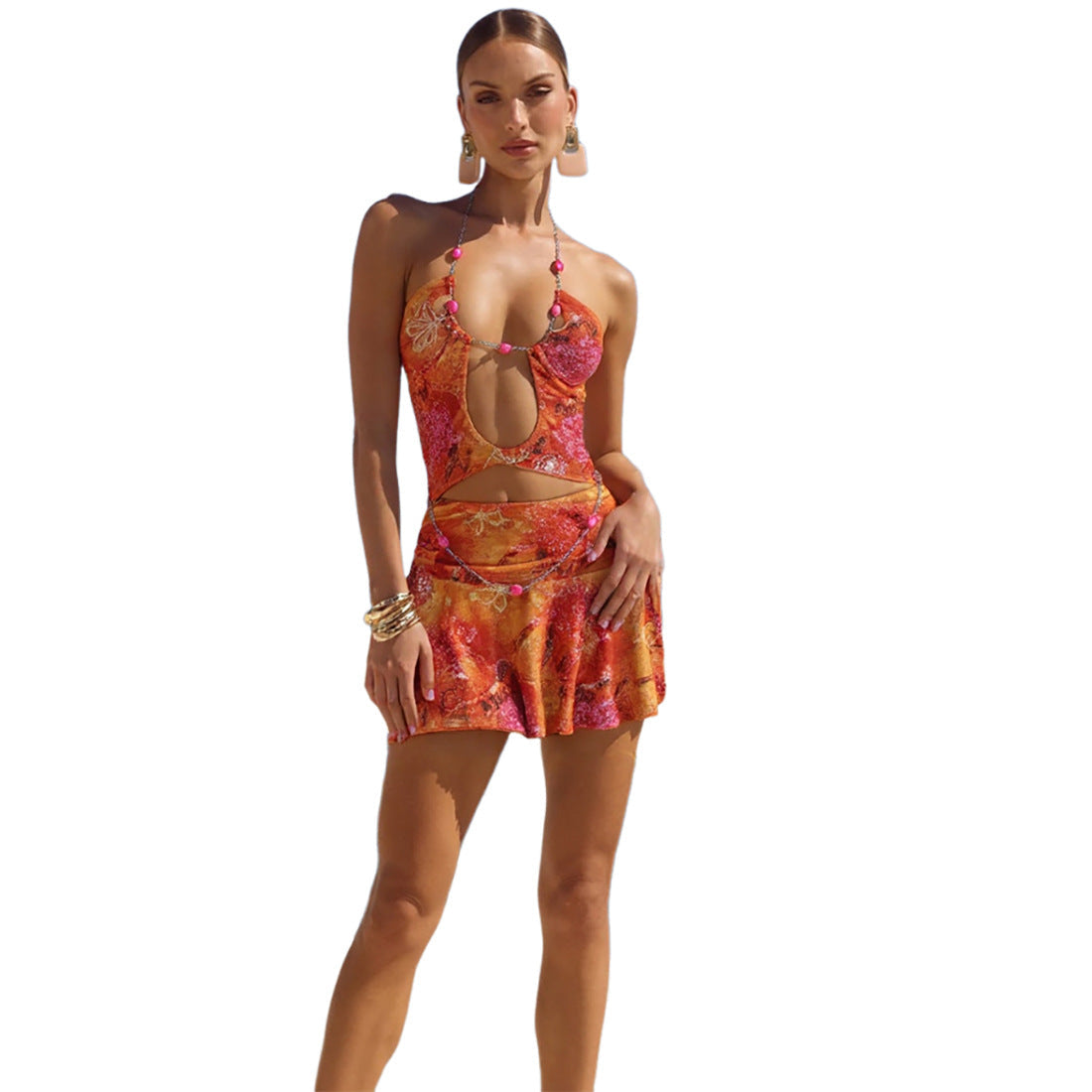 Damen Strandkleid mit verführerischem Ausschnitt und modischen Cut-Outs R&B