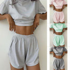 Damen lässiges Crop-Top und Short-Set mit gestreiftem Muster