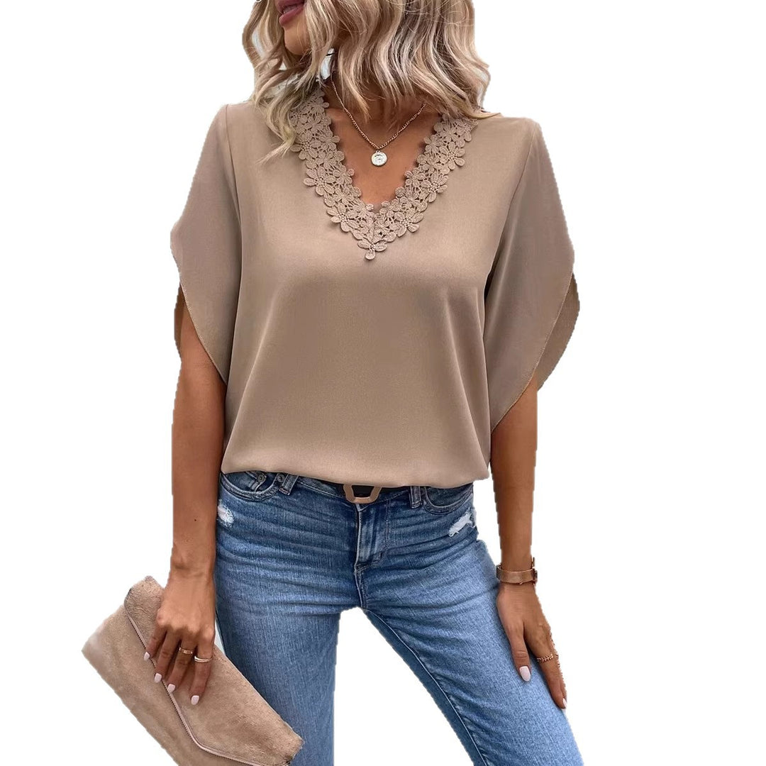 Damen elegante Bluse mit Spitzenapplikation R&B