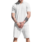 Herren lässiges Kurzarm-Polohemd und Shorts-Set aus atmungsaktivem Stoff R&B