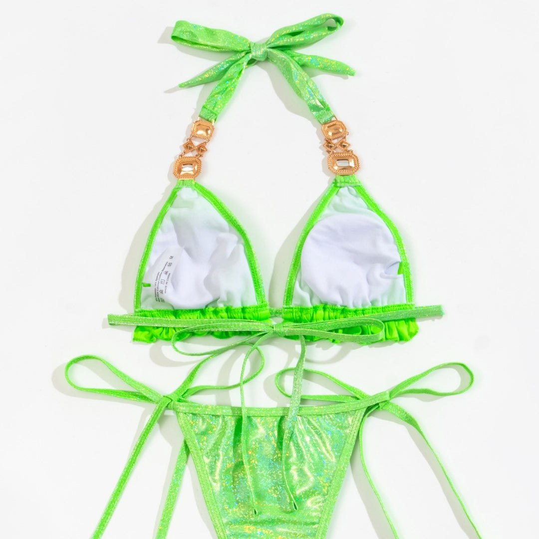 Damen Triangel-Bikini mit glitzernden Details und Raffungen R&B
