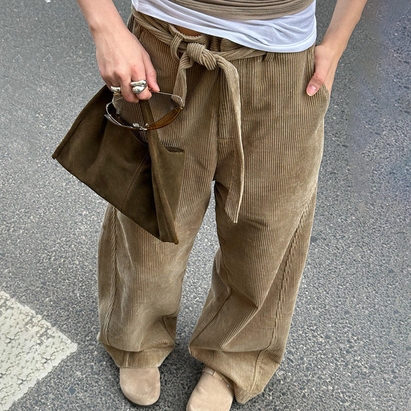 Damen lockere Leinenhose mit Taillengürtel R&B