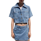 Damen Denim-Crop-Jacke mit praktischen Taschen und modernem Design R&B