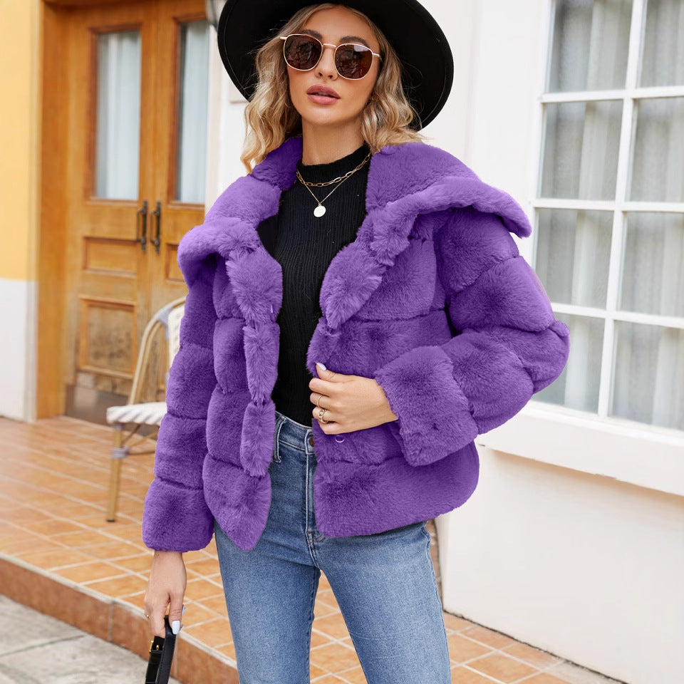 Damen Fleece-Puffjacke mit Kapuze R&B