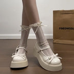 Damen Plateau-Mary Janes mit verspieltem Schleifendetail und rutschfester Sohle R&B