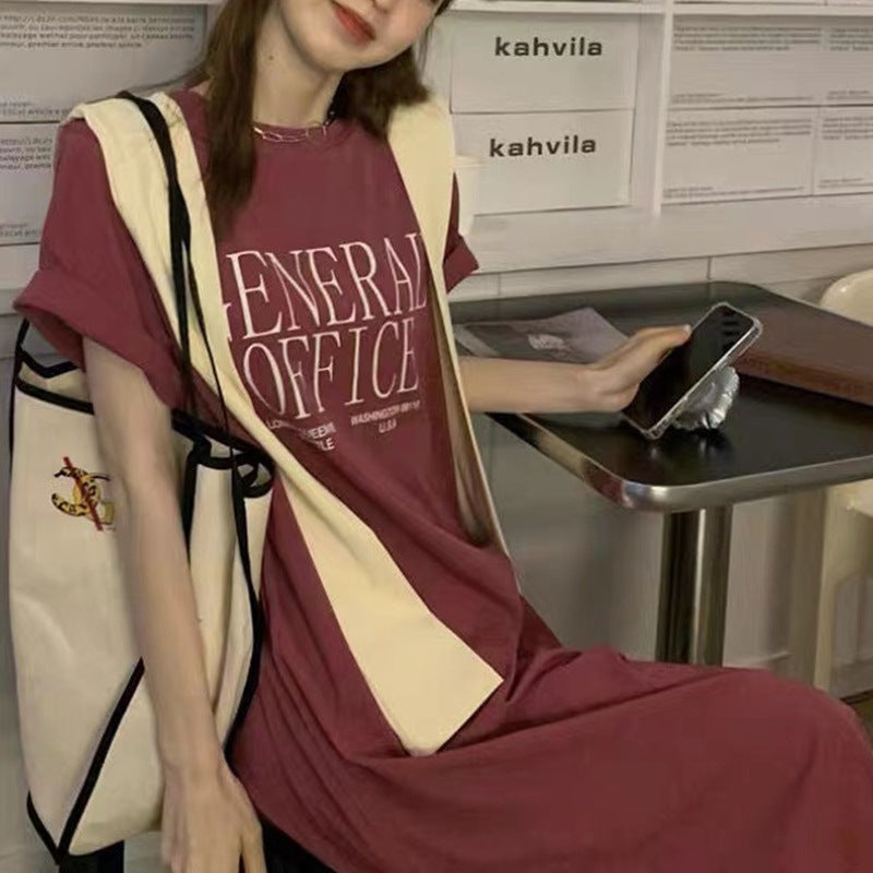 Damen Casual T-Shirt Kleid mit kreativem Schriftzug