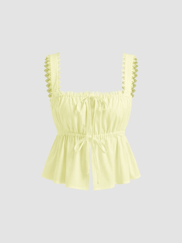 Damen luftiges Crop-Top mit verstellbarem Kordelzug und Rüschendetails R&B