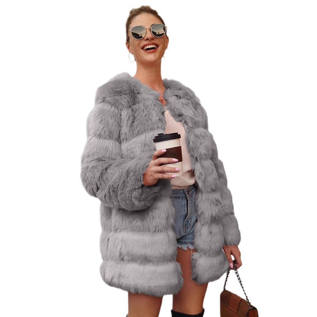 Damen Lange Kunstfelljacke mit voluminösem Schnitt und modernem Design R&B