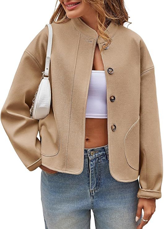 Damen modische Oversized-Jacke mit Knöpfen und seitlichen Taschen R&B