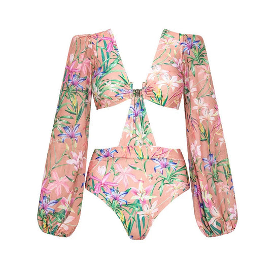 Damen Bikiniset mit eleganten, langen transparenten Ärmeln R&B