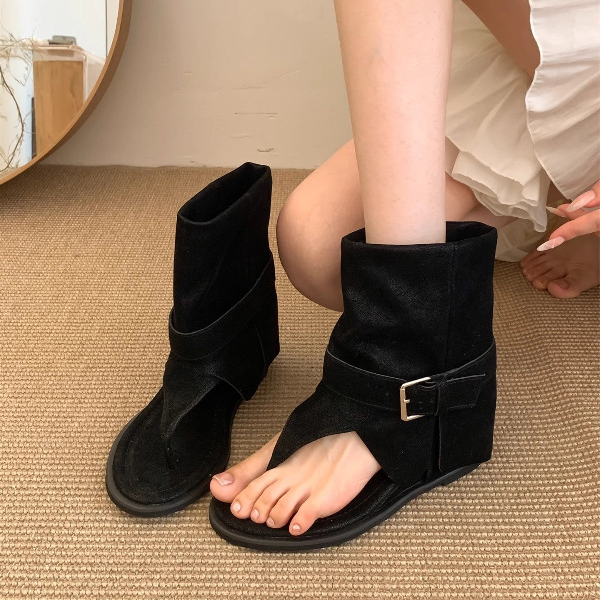 Damen Offene Stiefel mit verstellbarem Riemen und ergonomischer Sohle R&B