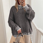 Damen lässiger Grobstrickpullover mit modernem Streifenmuster R&B