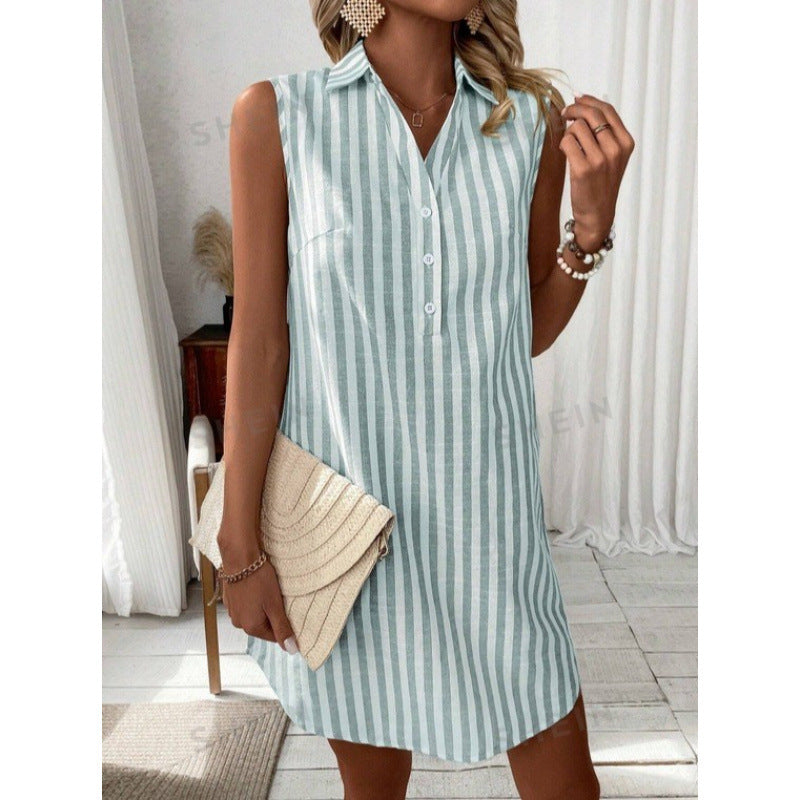 Damen lässiges Hemdkleid mit Knopfdetails und Streifenmuster R&B