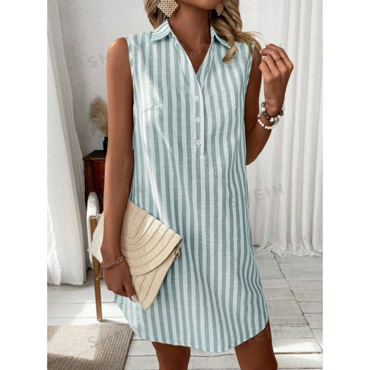Damen lässiges Hemdkleid mit Knopfdetails und Streifenmuster R&B
