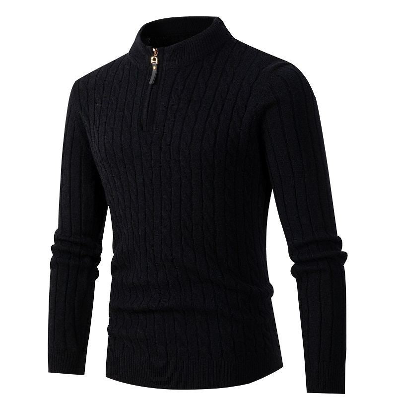 Herren Strickpullover mit Reißverschluss und strukturierter Rippoptik
