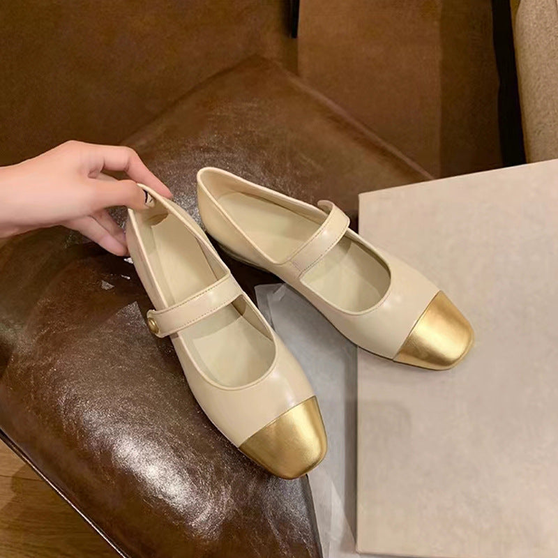 Damen Ballerinas mit elegantem Riemchen und goldener Zehenkappe R&B