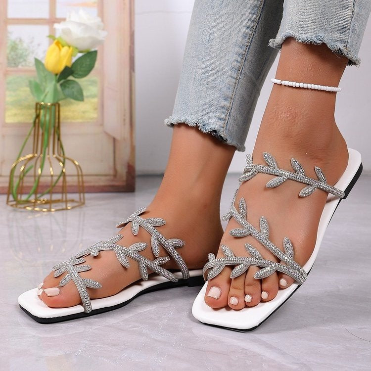 Damen Elegante Riemensandalen mit funkelnden Blumendekoren R&B