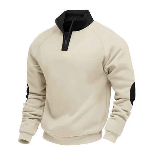 Herren nan Halbzip-Fleecepullover mit hohem Stehkragen und kontrastierenden Ellenbogenpatches R&B
