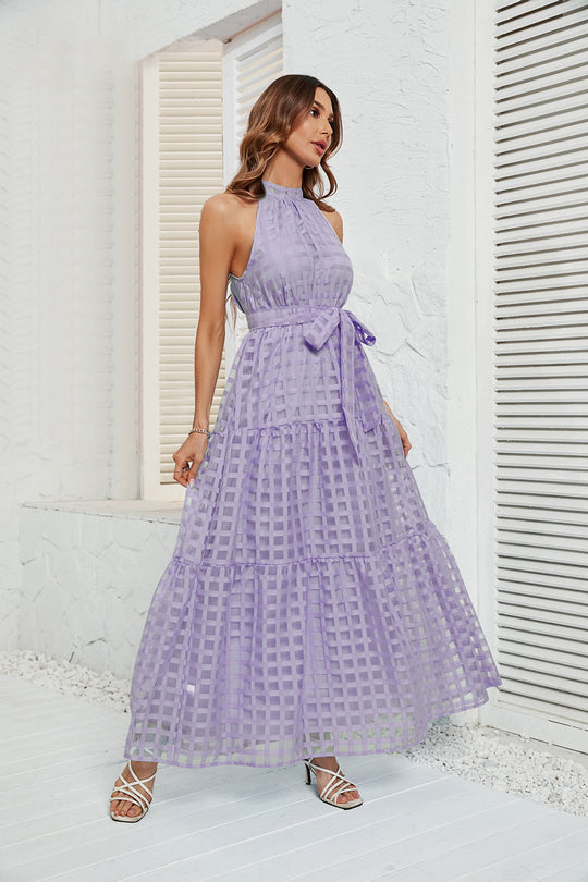 Damen Maxikleid mit elegantem Halterneck und luftigen Rüschen R&B