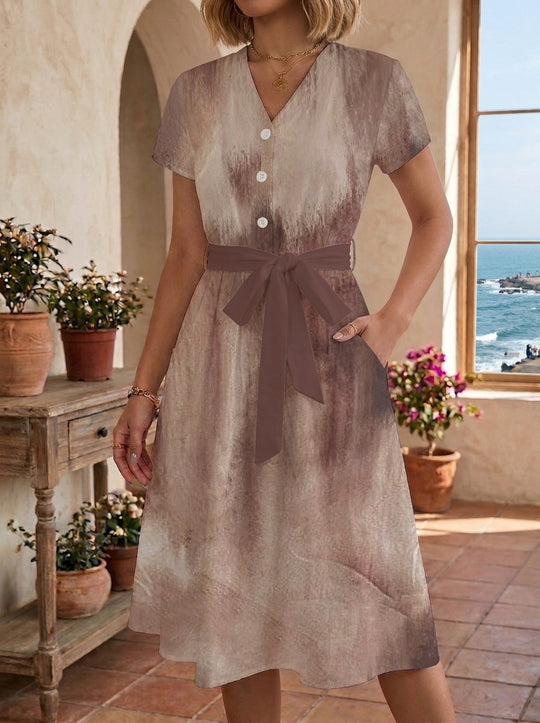 Damen Blühendes Midikleid mit taillierbarem Gürtel und kunstvollem Print R&B