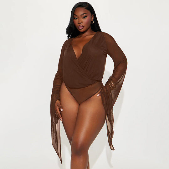 Damen Wickelkleid mit transparenten Ärmeln R&B