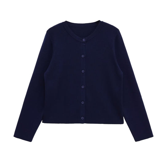 Damen Kleidung aus hochwertigem Strickmaterial mit Knopfleiste und Rundhalsausschnitt R&B