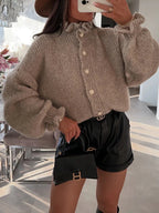 Damen Strickjacke mit modischem Kragen und Knopfdetails R&B