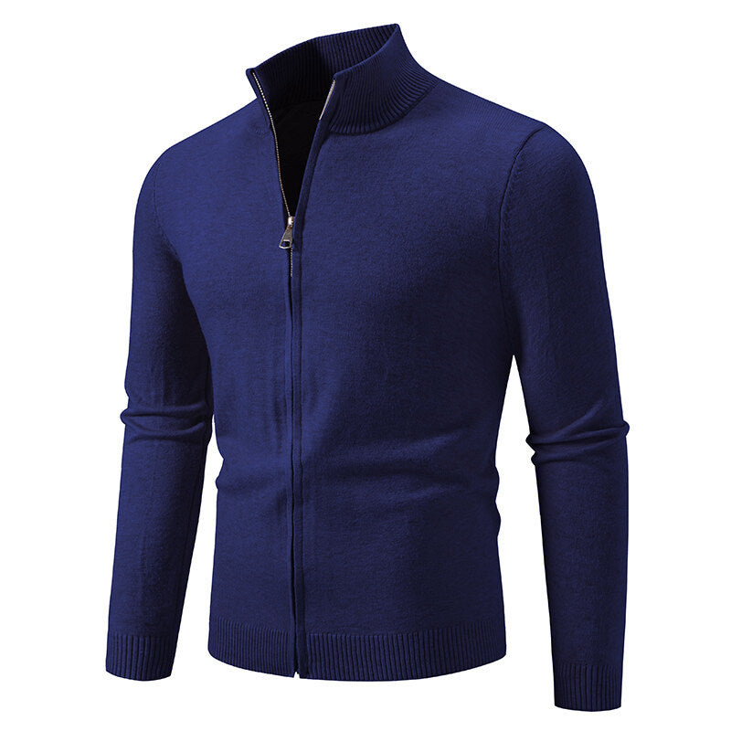 Herren Strickjacke mit modernem Stehkragen und funktionalem Reißverschluss R&B