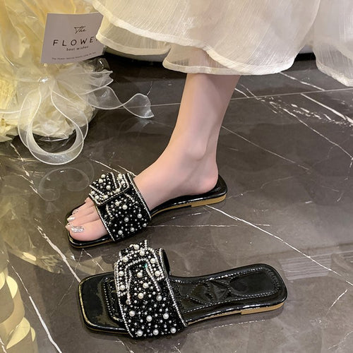 Damen glamouröse Pantoletten mit funkelnden Strass- und Perlenakzenten R&B