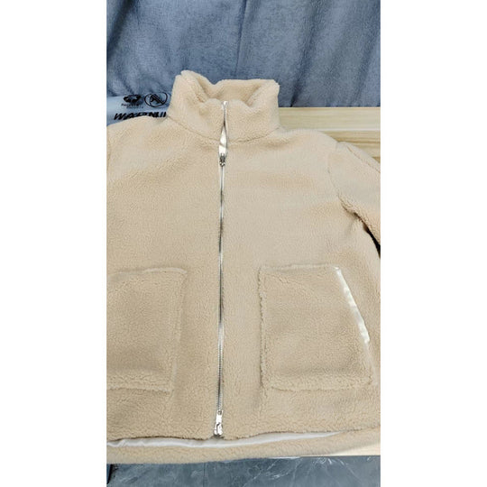 Damen Kuschelige Teddyfelljacke mit hohen Kragen und Reißverschluss R&B