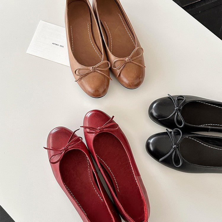 Damen Ballerina Schuhe aus weichem Leder mit elegantem Schleifendetail R&B