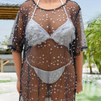 Damen transparenter Strandüberwurf mit funkelnden Sternen R&B