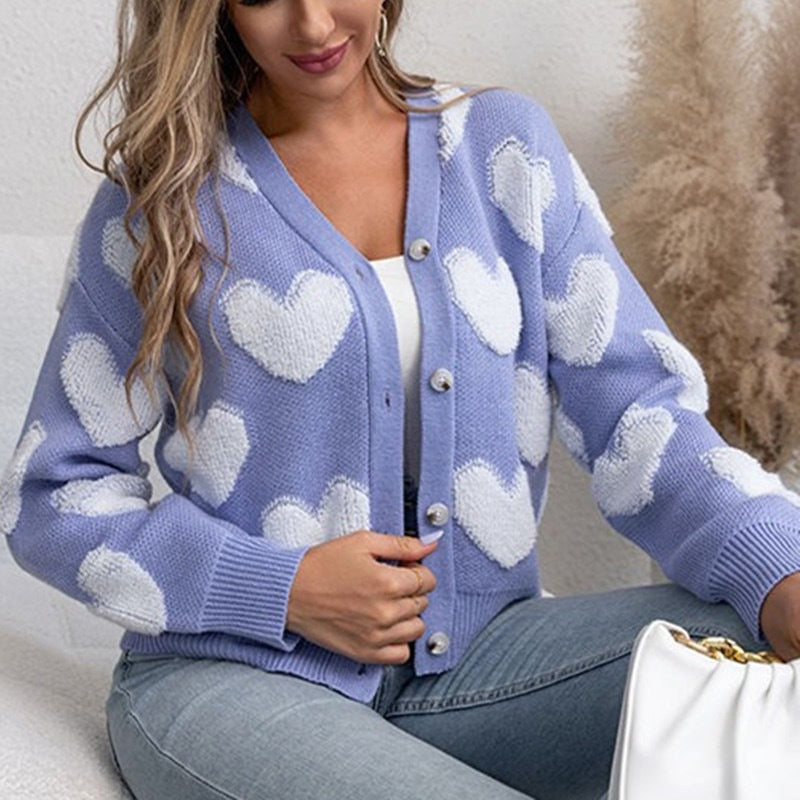 Damen kuschelige Strickjacke mit Herzmuster R&B