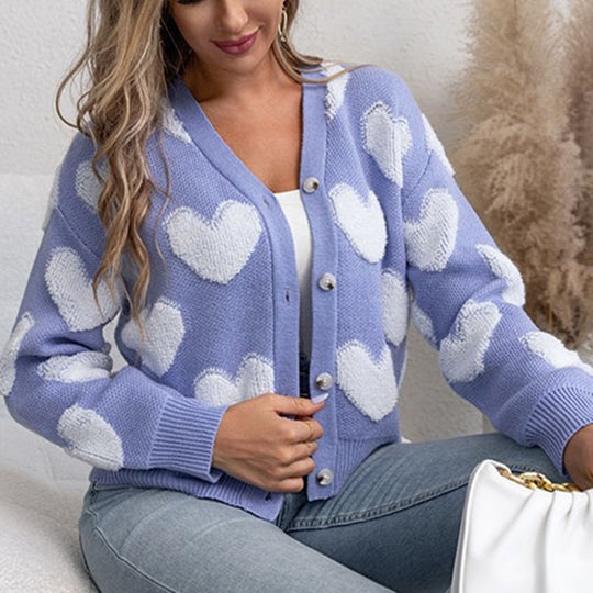 Damen kuschelige Strickjacke mit Herzmuster R&B
