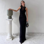 Damen Elegantes Maxikleid mit elegantem Neckholder-Design und raffinierter Spitzenlage R&B