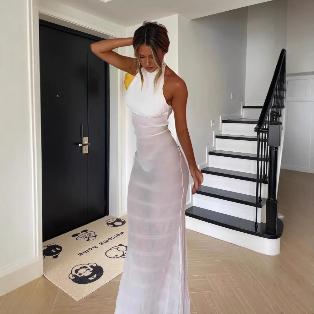 Damen Elegantes Maxikleid mit hochgeschlossenem Kragen und figurbetontem Schnitt R&B