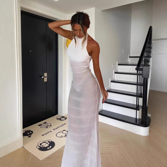 Damen Elegantes Maxikleid mit hochgeschlossenem Kragen und figurbetontem Schnitt R&B
