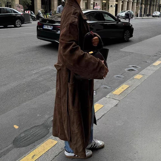 Damen modische Wildlederjacke mit eleganter Taillierung und praktischem Bindegürtel R&B