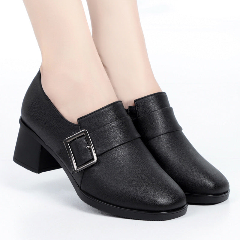 Damen elegante Stiefeletten mit modischem Riemen und hochwertigem Blockabsatz R&B